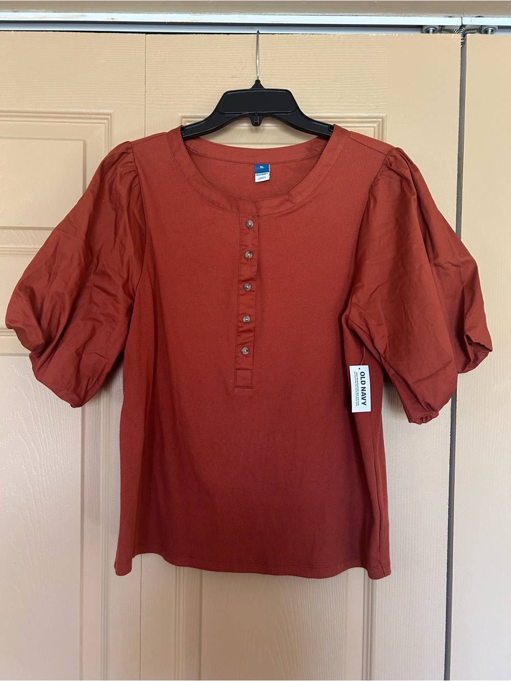 Old Navy Women's Burnt Orange Puff-Sleeve Henley Top